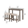 Cora 3 Piece Counter Height Table Set, Deep Tufted Stools, Brown, Beige
