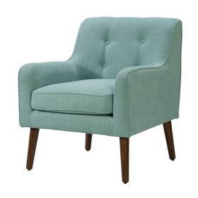 Kina 28 Inch Accent Chair, Teal Fabric, Button Tufted, Angled Wood Legs (Color: Blue)