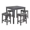 Dana 5 Piece Counter Height Table Set, Deep Tufted Stools, Smooth Gray