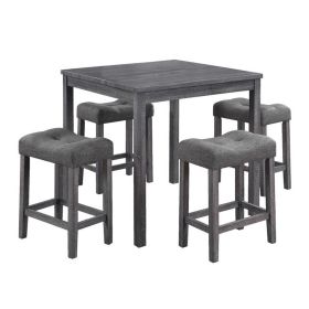 Dana 5 Piece Counter Height Table Set, Deep Tufted Stools, Smooth Gray (Color: Gray)