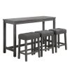 Elva 4 Piece Counter Height Table Set, Deep Tufted Stools, Smooth Gray