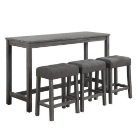Elva 4 Piece Counter Height Table Set, Deep Tufted Stools, Smooth Gray (Color: Gray)