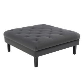 Aki 44 Inch Modern Wood Ottoman, Deep Button Tufted, Gray Velvet Fabric (Color: Gray)