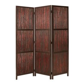 72 Inch 3 Panel Privacy Screen, Hardwood Frame, Bamboo Strips, Brown, Red (Color: Brown, Red)