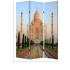 Brar 71 Inch 3 Panel Screen, Taj Mahal Reflecting Pool Print, Multicolor (Color: Multicolor)