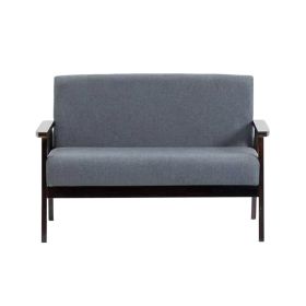Gala 45 Inch Modern Loveseat Bench, Dark Gray Fabric, Jet Black Wood Frame (Color: Gray, Black)