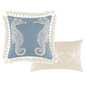 Set of 2 Decorative Throw Pillows, Seahorse and Starfish Polyester, Tassels (Color: Blue, Brown)