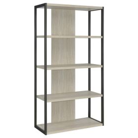 Dela 72 Inch Freestanding Bookcase, 4 Wooden Shelves, Whitewashed Gray (Color: Gray)