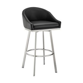 Sheryl 26 Inch Swivel Counter Stool Chair, Low Back, Black Faux Leather (Color: Black, Chrome)