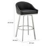 Sheryl 26 Inch Swivel Counter Stool Chair, Low Back, Black Faux Leather