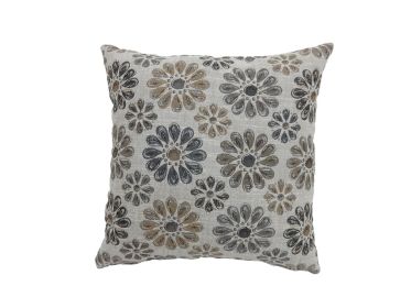 Contemporary Style Floral Designed Set of 2 Throw Pillows, Gray (Color: Gray)