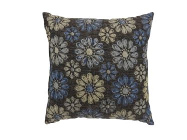 Contemporary Style Floral Designed Set of 2 Throw Pillows, Navy Blue (Color: Navy Blue)