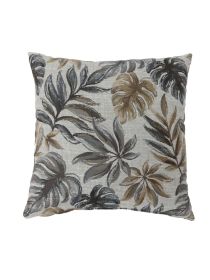 Contemporary Style Leaf Designed Set of 2 Throw Pillows, Gray (Color: Gray)