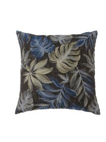 Contemporary Style Leaf Designed Set of 2 Throw Pillows, Navy Blue (Color: Navy Blue)