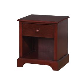 Wooden Night Stand With One Drawer And Open Shelf In Cherry Brown (Color: brown)
