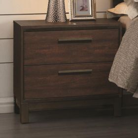 Wooden Nightstand with Two Drawers and Metal Bar Handles, Brown (Color: brown)