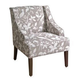 Fabric Upholstered Wooden Accent Chair with Swooping Arms, Gray and Brown (Color: Gray and Brown)