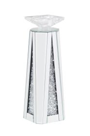 Wood and Glass Candle Holder with Faux Crystal Inserts, Clear, Set of Two, Small (Color: Clear)