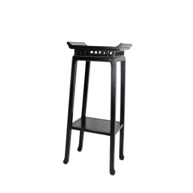 Wooden Pedestal Stand with Open Bottom Shelf, Antique Black (Color: black)