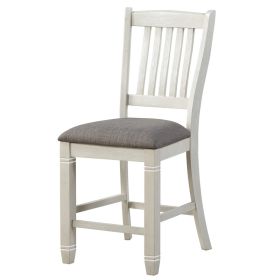 Wooden Counter Height Chair with Slatted Back, Set of 2, Antique White (Color: White)