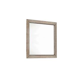 Transitional Style Wooden Frame Mirror with Grain Details, Brown (Color: brown)