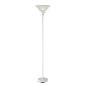 3 Way Torchiere Floor Lamp with Frosted Glass shade and Stable Base, White (Color: White)