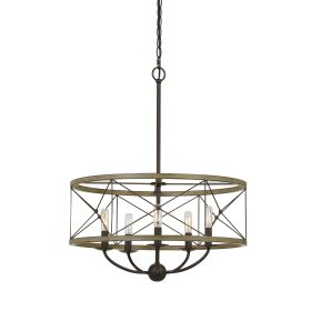 Round Wooden Frame Pendant Fixture with Metal Lattice Design, Dark Bronze (Color: bronze)
