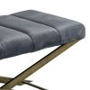 Cid 47 Inch Modern Velvet Bench, Padded Seat, Metal, Gray, Antique Brass