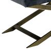 Cid 47 Inch Modern Velvet Bench, Padded Seat, Metal, Gray, Antique Brass