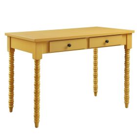 Roger 42 Inch Wood Console Side Desk, 2 Drawer, Spindle Legs, Yellow (Color: Yellow)