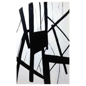 Cid 59 Inch Modern Wall Art, Oil Painted, Abstract, Black, White (Color: White and Black)