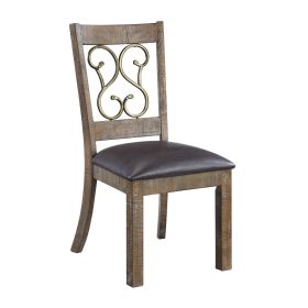 Eli 20 Inch Parson Style Dining Chair, Vegan Leather, Set of 2, Tan Brown (Color: brown)