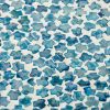Ivy 16 Inch Round End Side Table, Bamboo Platform, Mosaic, Blue, White