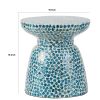Ivy 16 Inch Round End Side Table, Bamboo Platform, Mosaic, Blue, White