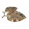 16 Inch Artisanal Dual Leaf Decorative Platter, Lightweight Aluminum, Gold