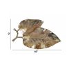 16 Inch Artisanal Dual Leaf Decorative Platter, Lightweight Aluminum, Gold