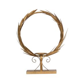 20 Inch Luxury Accent Candle Holder, Laurel Wreath, Metal Frame Gold Finish (Color: gold)