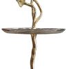 16 Inch Elegant Accent Table, 2 Tier Aluminum Cherry Blossom, Gold, Silver