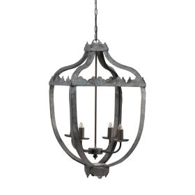 16 Inch 4 Light Chandelier, Metal, Scalloped Trim, Rustic Vintage Gray (Color: Gray)