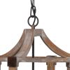 Zac 20 Inch Rustic 4 Light Chandelier, Fir Wood, Metal, Washed Brown, Black