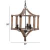 Zac 20 Inch Rustic 4 Light Chandelier, Fir Wood, Metal, Washed Brown, Black
