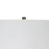 30 Inch Accent Table Lamp, Linen Drum Shade, Glass Frame, White and Green