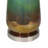 30 Inch Accent Table Lamp, Linen Drum Shade, Glass Frame, White and Green