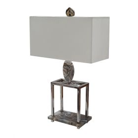 27 Inch Table Lamp, Agate Accents, Off White Rectangular Shade, Chrome (Color: White, Chrome)